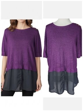 Apt. 9 purple short sleeve sweater with attached blouse Women's size XXL